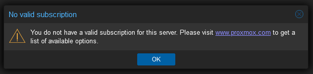 Proxmox subscription notice